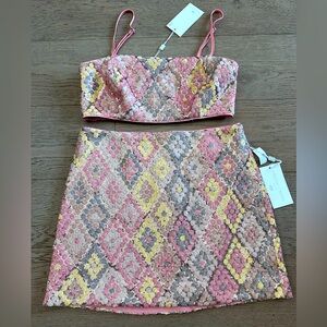 Caroline Constas 2 piece Sequin Mini Skirt & Crop Top Set